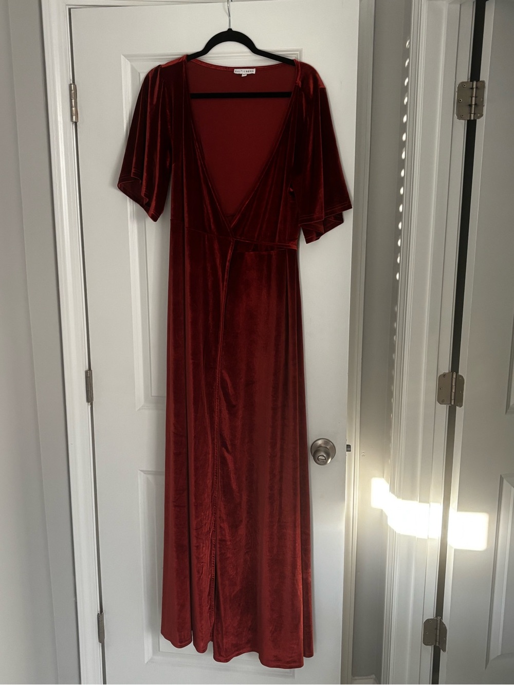 Velvet Wrap Maxi Dress in Deep Orange